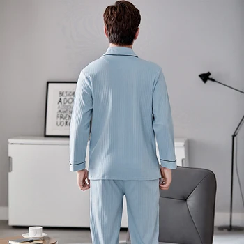 Bavlna Pyžama Muž Volné Dlouhý Rukáv Oblečení Na Spaní Módní Plus Velikost Pyžamo Jaro Podzim Oblek Pijama S Kalhoty Domácí Oblečení