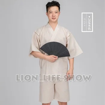 Japonské Letní Muži Jinbei Kimono Krátký Rukáv Kalhoty Pyžama Pyžama Domácí Oblečení