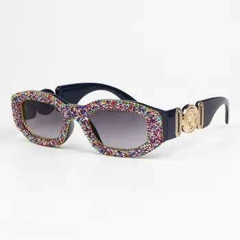 2020 Vintage Náměstí sluneční Brýle, Ženy Módní Luxusní Bling Diamond Malý Rám Brýle Muži Barevné Odstíny UV400 pro Ženy Gafas