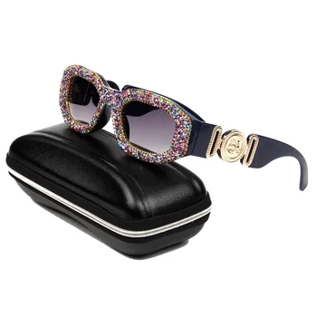 2020 Vintage Náměstí sluneční Brýle, Ženy Módní Luxusní Bling Diamond Malý Rám Brýle Muži Barevné Odstíny UV400 pro Ženy Gafas