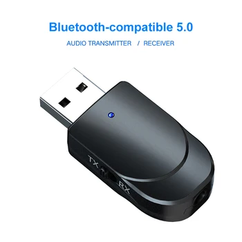 Bluetooth-kompatibilní 5.0 Stereo Audio 2 In1 Přijímač Vysílač Mini USB, AUX 3,5 mm Jack Pro TV, PC Car Kit Bezdrátový Adaptér