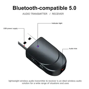 Bluetooth-kompatibilní 5.0 Stereo Audio 2 In1 Přijímač Vysílač Mini USB, AUX 3,5 mm Jack Pro TV, PC Car Kit Bezdrátový Adaptér