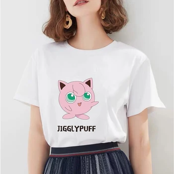 Pokemon Jigglypuff Kawaii trička Dámské Růžové Karikatury Ležérní Dívčí Anime Oblečení Manga s Krátkým Rukávem Vysoce Kvalitní Streetwear