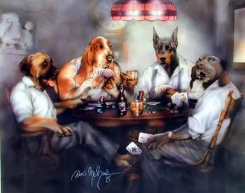 Stěna Dekor Obrázek Psů Hrajících Bazén Dan A Psi Hrající Poker Karty, Dvě Sady Legrační Zvíře, Umění Tisku, Plakát