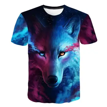 2021 Létě T-shirt Pánské Streetwear Kolem Krku Krátký Rukáv T-shirt Top Funny Animal Harajuku Casual Wolf 3D Tištěné T-shirt