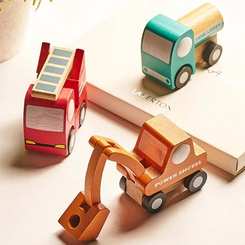 12KS Děti Mini Dřevěná Auta, Kamion, Model Hračka Dřevěné Vzdělávání Barevné Vozidla Hračky Simulace Auta