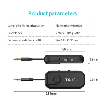 TX18 Bluetooth Přijímač Aptx Bezdrátové Bluetooth 5.0 Vysílač, Jack 3.5 mm Adaptér HD s Nízkou Latencí, Podpora Aptx kodek Aptx-LL Pro PC