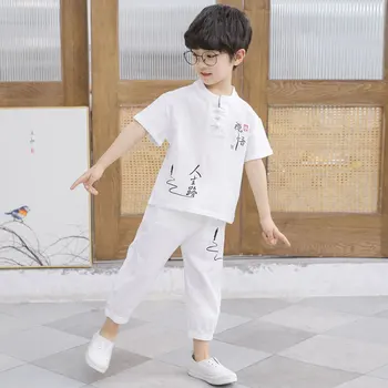 Módní 2021 Létě Čína Vintage Dítě Chlapec Oblečení Nové Ležérní Tepláková souprava s Krátkým Rukávem T-Shirt+Kalhoty 2Pieces Sady Pro 2 3 4 5 6 9