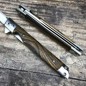 VENKOVNÍ Nůž Rychlé Otevření Skládací Nože 5CR18MOV Blade Dřevo Rukojeť Tábor EDC Nástroj nože Přenosné nůž nástroj přežití nůž