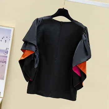 Roztomilé Volánky Krátký Rukáv Topy Ženy Černá Halenka Tričko Kawaii Korean Japonských Ležérní Oblečení 2020 Letní Halenky Office Dámy