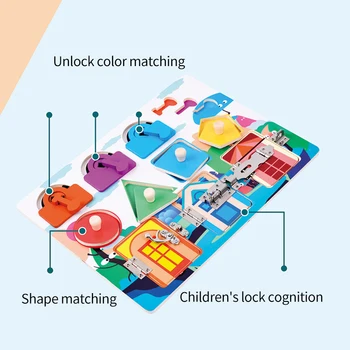 Dřevěné Vzdělávací Hračky Tvar Odpovídající Barvy, Poznávání, Vzdělávací Hry, Montessori Děti Otevřít Zámek Board Lock Puzzle Děti Dárek