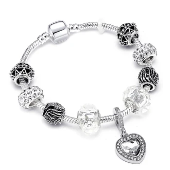 Luxusní Srdce Přívěsek Náramek Unikátní Stříbrná Barva Crystal Náramek Pro Ženy DIY Zbrusu Náramky & Náramky Šperky