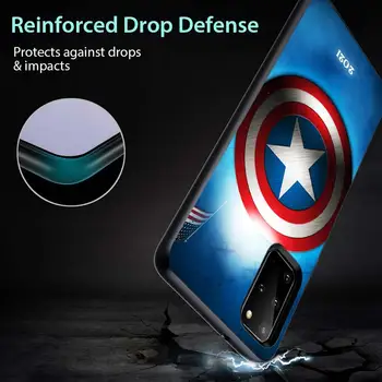 Captain America shield pro Samsung S20 FE Ultra Plus A91 A81 A71 A51 A41 A31 A21S A72 A42 A52 A02S Měkké Černé Pouzdro na Telefon
