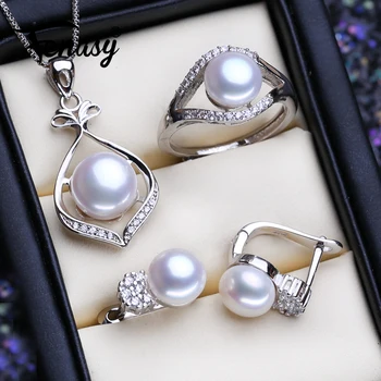 FENASY 925 Sterling Silver Přívěsek Náhrdelník, Přírodní Pearl Šperky Soupravy Pro Ženy Klasické Náušnice Módní Party Kroužky