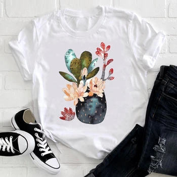 Ženské Tee Tops Ženy, Květiny, Rostliny, Krátký Rukáv Tisk, Jarní Módní Lady Oblečení Print Tshirt Ladies Graphic T-shirt
