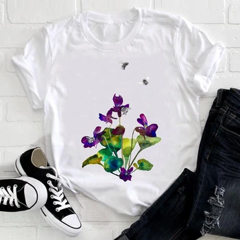 Ženské Tee Tops Ženy, Květiny, Rostliny, Krátký Rukáv Tisk, Jarní Módní Lady Oblečení Print Tshirt Ladies Graphic T-shirt