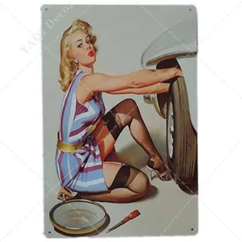 Retro Dívka Spz Pin Up Plakát Vintage Plechové Znamení Garáže Zeď Dekorace Baru, Hospodě, Klubu, Domácí Výzdoba, Dekorativní