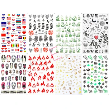 3D Love Nail Art Samolepky Design Manikúra Had, Dekorace Obtisk Samolepící Srdce Flag Designer Nail Art Dekor Plamen List