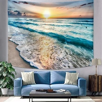 Modré Moře Gobelín Klasický Gobelín Krajina Sunset Beach Vzor Beach Ocean Wave Domova Gobelín 95X73cm/150X100cm