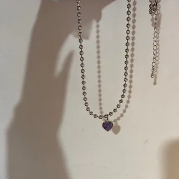 Transparentní Fialová Láska Srdce Crystal Přívěsek Klíční Kost Řetěz Perla Chocker Náhrdelník Pro Ženy Party Estetické Šperky