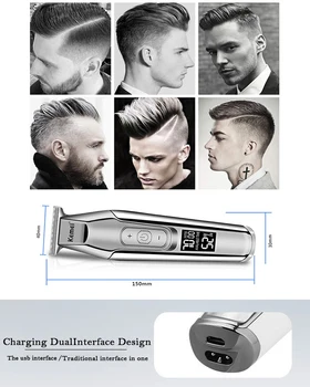 Kemei Hair Clipper Elektrický zastřihovač vlasů pro muže Barber Akumulátorový Muži Stříhání Vlasů, t-blade LCD Dobíjecí stříhání Věž