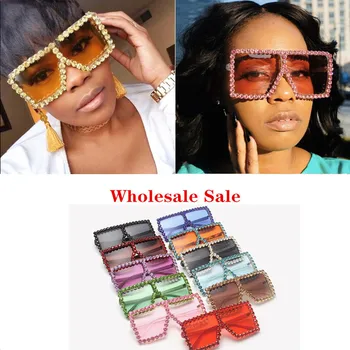 Velkoobchod Vintage Značkové Nadrozměrných Sluneční Brýle, Balení Žen 2021 Plné Kamínky Rám Náměstí Sluneční Brýle Muži Párty Hromadné Odstíny