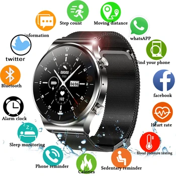 2021 Nové Volání Bluetooth Chytré hodinky Kapela Hodinky Muži Vodotěsné Full Touch Screen Sportovní Fitness Smartwatch Pro Huawei Xiaomi+box