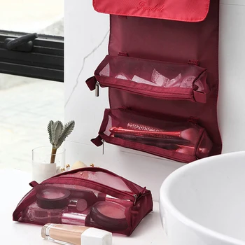 Dámská Kosmetická Taška Skládací Cestovní Organizátor Visí Nylon Mesh Oddělitelné Toaletní Pouzdro Lano Skladování Make-up Taška