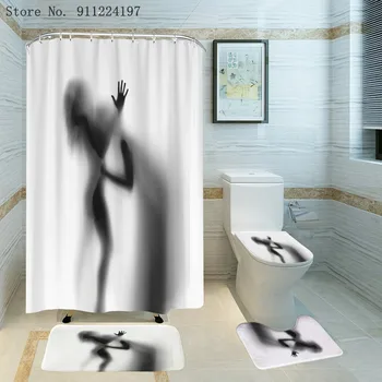 3D Sexy Tělo Tištěné Sprchový Závěs S Vanou Koberec Sexy Dívka Bílé Polyesterové Záclony Non-Slip Koberec, Toaleta Krytí Stínu Série