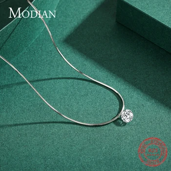 Modian 925 Sterling Silver Módní Jednoduché Jasné CZ náhrdelník Náhrdelník s Přívěskem Módní Článkovým Řetězem Pro Ženy, Strana, Jemné Šperky