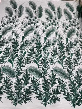 (5yards/pc) Nejnovější zelené Africké net krajky bling bling zářící lepené francouzské krajky tkaniny se spoustou korálky pro stranu FXZ067