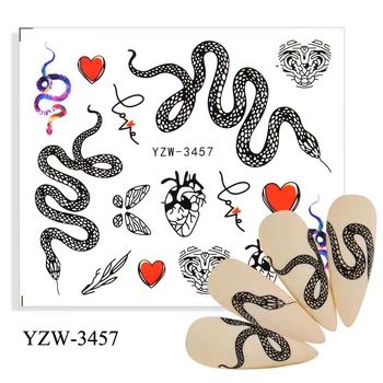 12ks Black Snake Nail Art Samolepky Smíšené Obtisky Znak, Motýl Převodu Vody Obtisky Manikúra Posuvníky Nail Art Dekorace