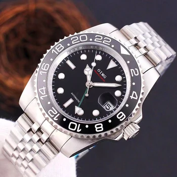 Pánské luxusní značkové 4-pólový z nerezové oceli diamond film křišťálové zrcadlo 40mm automatické mechanické hodinky R89